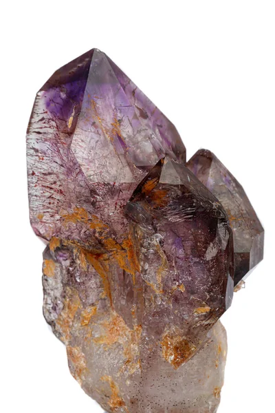 Macro mineral stone Amethyst on smoky quartz on a white backgrou — Stock fotografie