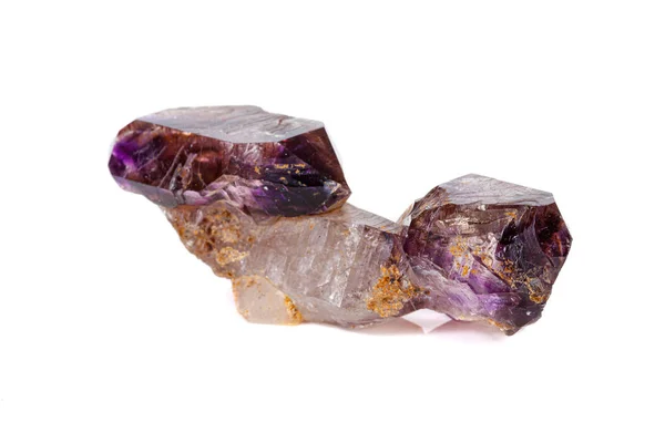 Macro mineral stone Amethyst on smoky quartz on a white backgrou — Stock Fotó