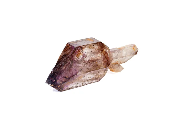Macro mineral stone Amethyst on smoky quartz on a white backgrou — Zdjęcie stockowe