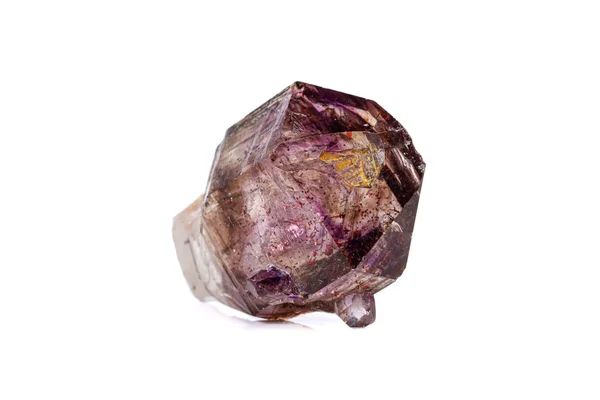 Makromineralstein Amethyst auf Rauchquarz auf weißem Hintergrund — Stockfoto