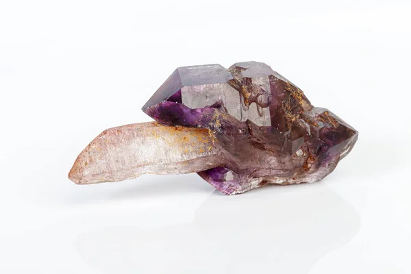 Macro mineral stone Amethyst on smoky quartz on a white backgrou — Stock Fotó