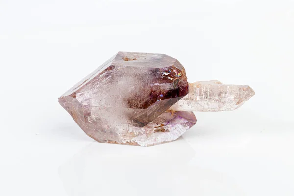 Macro mineral stone Amethyst on smoky quartz on a white backgrou — Stock Photo, Image