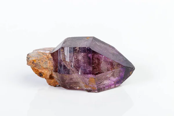 Macro mineral stone Amethyst on smoky quartz on a white backgrou — Stok fotoğraf