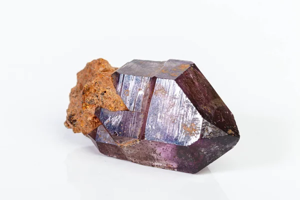 Macro mineral stone Amethyst on smoky quartz on a white backgrou — Stok fotoğraf