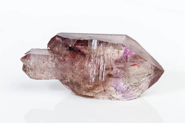 Macro mineral stone Amethyst on smoky quartz on a white backgrou — 스톡 사진