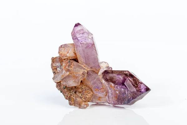 Macro mineral stone Amethyst on smoky quartz on a white backgrou — Stok fotoğraf