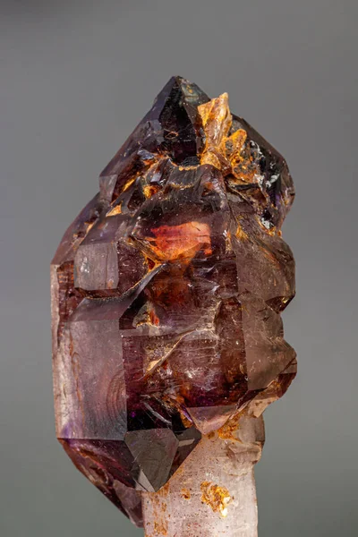 Macro mineral stone  amethyst with smoky quartz on a black backg — Stock Photo, Image