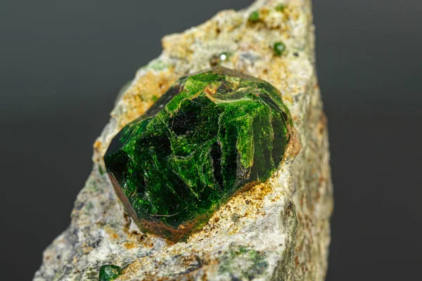 Macro pedra mineral Andradite sobre um fundo preto — Fotografia de Stock