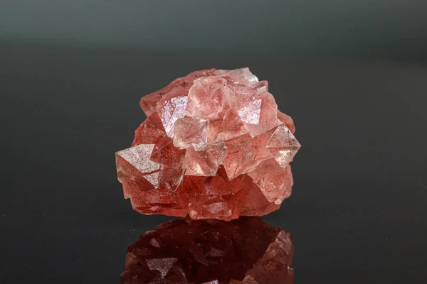 Pedra mineral macro fluorite rosa sobre um fundo preto — Fotografia de Stock