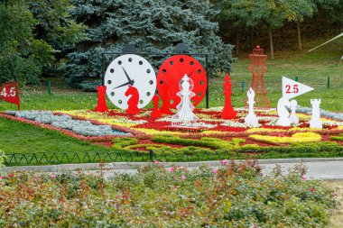 Çimlerin üzerinde duran büyük satranç taşları 