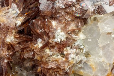 Gri arkaplandaki Macro mineralleri Axinite taşı 