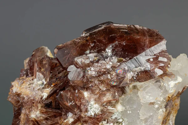 Mineral makro Batuan sumbu pada latar belakang abu-abu — Stok Foto