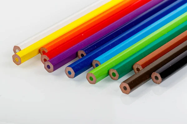 Macro multicolored pencils on a white background — 스톡 사진