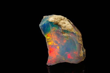 Makro mineral taşı nadir ve güzel opalleri siyah bir taşın üzerinde