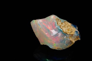 Makro mineral taşı nadir ve güzel opalleri siyah bir taşın üzerinde