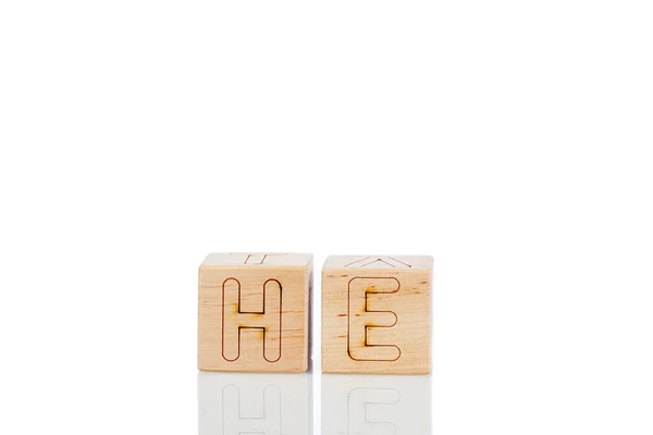 Wooden Cubes Letters White Background Close — Stock Photo, Image