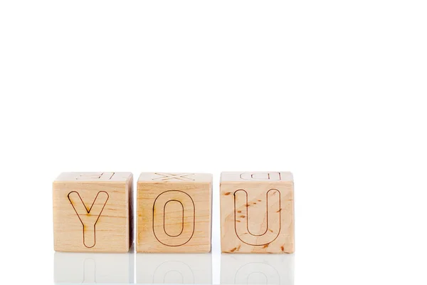 Wooden Cubes Letters You White Background Close — Stock Photo, Image