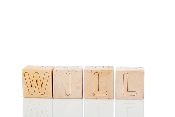 Wooden Cubes Letters White Background Close — Stock Photo, Image