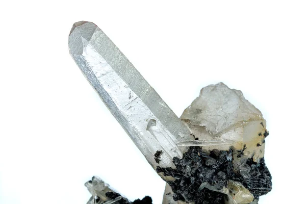 Makro Minerální Kámen Křemen Bílém Pozadí Detail — Stock fotografie