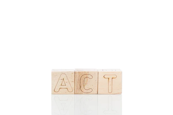 Wooden Cubes Letters Act White Background Close — Stock Photo, Image