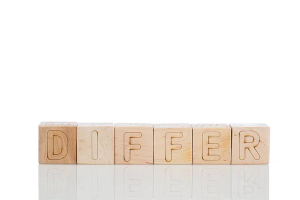 Wooden Cubes Letters Differ White Background Close — Stock Photo, Image