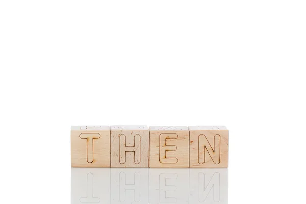 Wooden Cubes Letters White Background Close — Stock Photo, Image