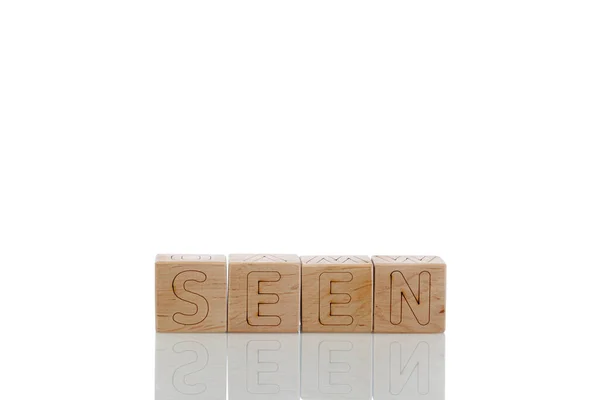 Деревянные Кубики Буквами Белом Фоне Крупным Планом — стоковое фото