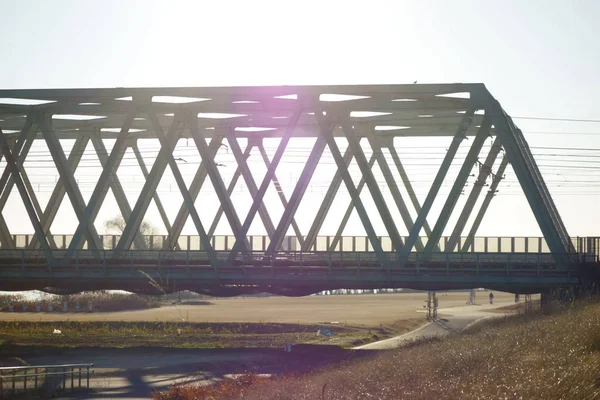 Large Railway Bridge Railway Vehicles Pertaining Taiga — Stock Photo, Image
