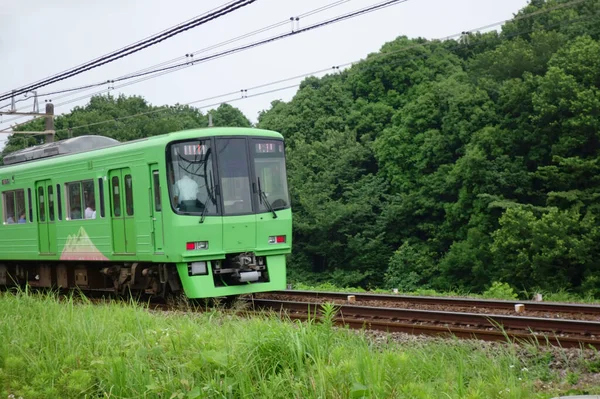 都心や郊外を走る緑豊かな通勤電車 — ストック写真