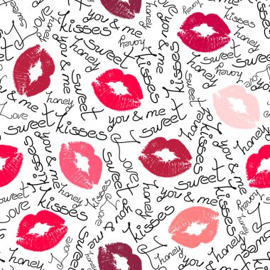 Dudakları ve kelimeler ile renkli seamless modeli.