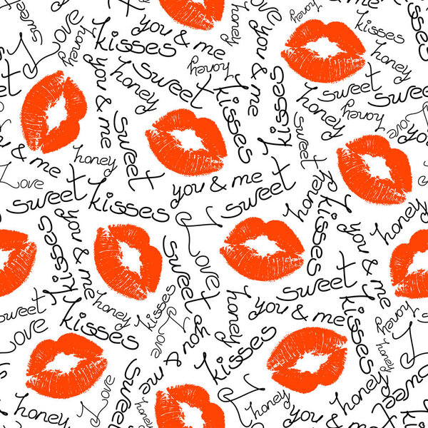Colorful seamless pattern with lips and words.
