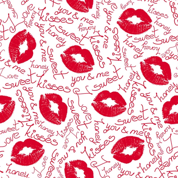 Colorful seamless pattern with lips and words. — Stock Vector