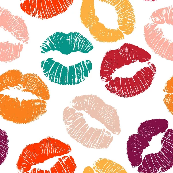 Vector Seamless Pattern Colorful Crazy Lip Traces White Background — Stock Vector