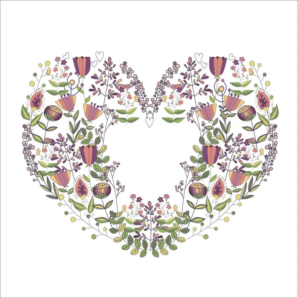 Corazón vectorial hecho de flores. emblema de la ecología. Icono de amor . — Archivo Imágenes Vectoriales