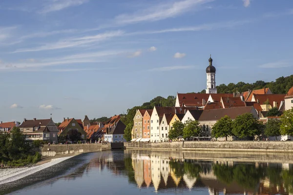 Strandpromenaden Och Lech Dammen Staden Landsberg Lech Sommaren Kväll — Stockfoto