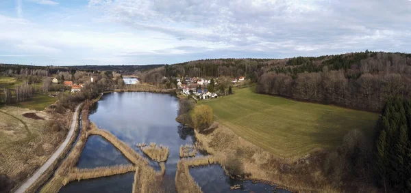 Luftaufnahme Des Augsburger Westwaldes Bei Burgwalden Fischteichen — Stockfoto
