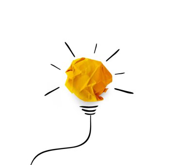 yaratıcı bir fikir. Kavram fikir ve yenilik kağıt üzerinde beyaz arka plan ile