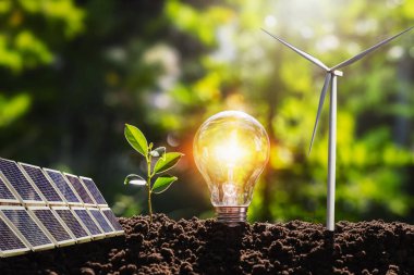 Fikir, doğadaki temiz enerjidir. Güneş paneli olan ampul 