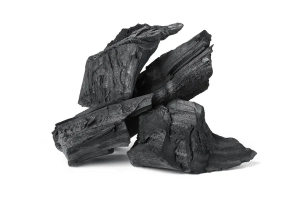 Ahşap Doğal Kömür Beyaz Arkaplanda Izole — Stok fotoğraf