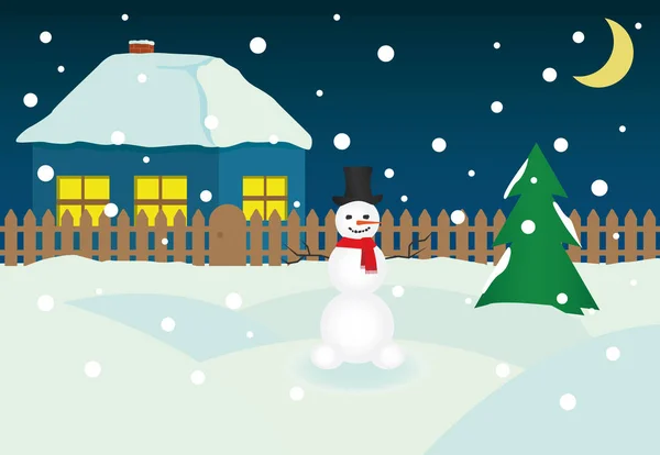 Christmass noite boneco de neve — Vetor de Stock