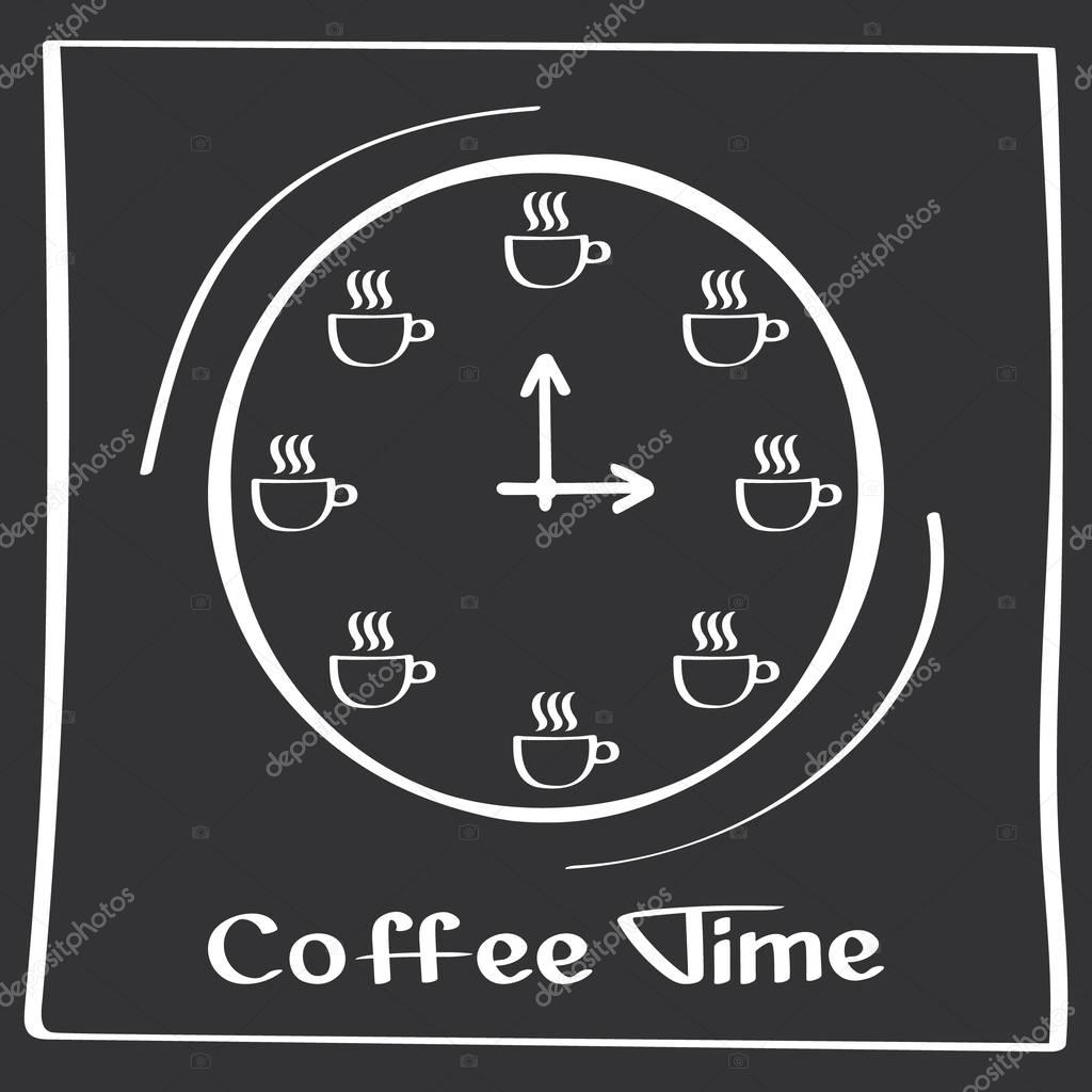 It s coffee time. Vector poster with phrase decor elements. Hand Drawing Typography card, image with lettering. Design elements