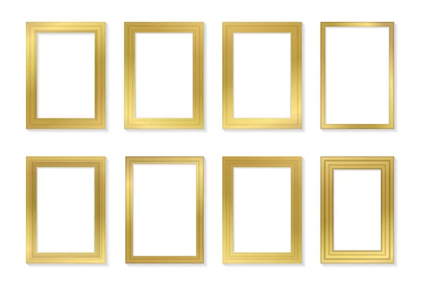 Golden frame template set for pictures and photos. Isolated vector. — Stock Vector