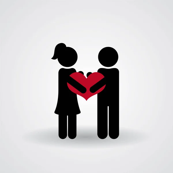 Liebe und Beziehung stickmans. Mann und Frau mit rotem Herzsymbol, Vektor einfache Illustration. — Stockvektor