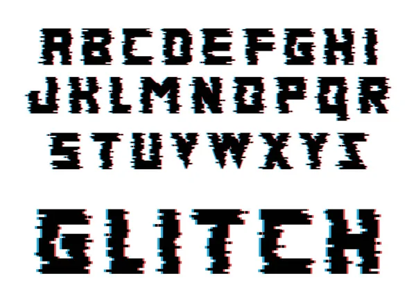 Lettere dell'alfabeto Glitch. Font con effetto distorsione. Illustrazione del vettore isolato . — Vettoriale Stock