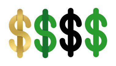 Dolar simgesi imzala. YTL para birimi simgesi. İzole vektör para etiket kümesi.