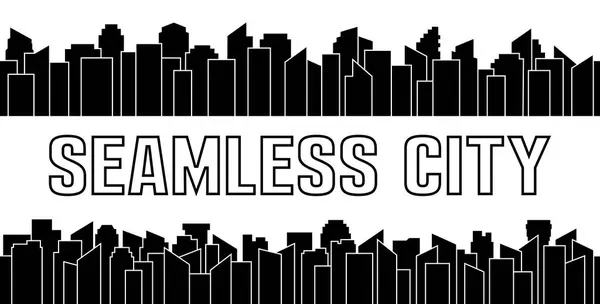 黒シームレスな都市シルエットのセット。都市と空のスクレーパー。ベクトル図. — ストックベクタ