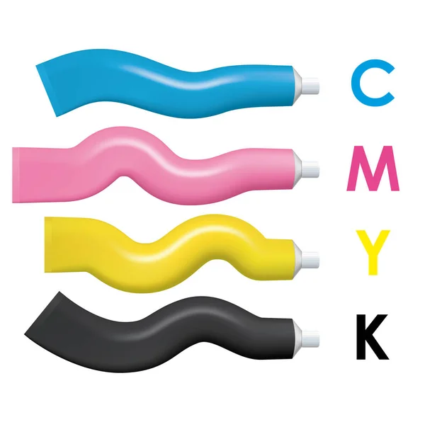 CMYK color paint tubes. Vector illustration. — Stock Vector