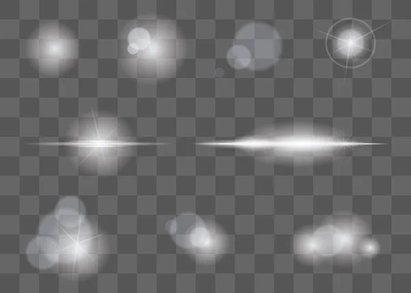 Lichter blenden Effekt, Fackel und Explosion Blitz-Effekt. Vektor isoliert auf transparentem Hintergrund. — Stockvektor