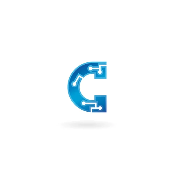 Litera C ikona. Technologia Smart logo, komputera i danych związanych z nimi, hi-tech i innowacyjne, elektroniczne. — Wektor stockowy