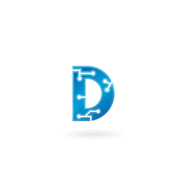 Litera D ikona. Technologia Smart logo, komputera i danych związanych z nimi, hi-tech i innowacyjne, elektroniczne. — Wektor stockowy